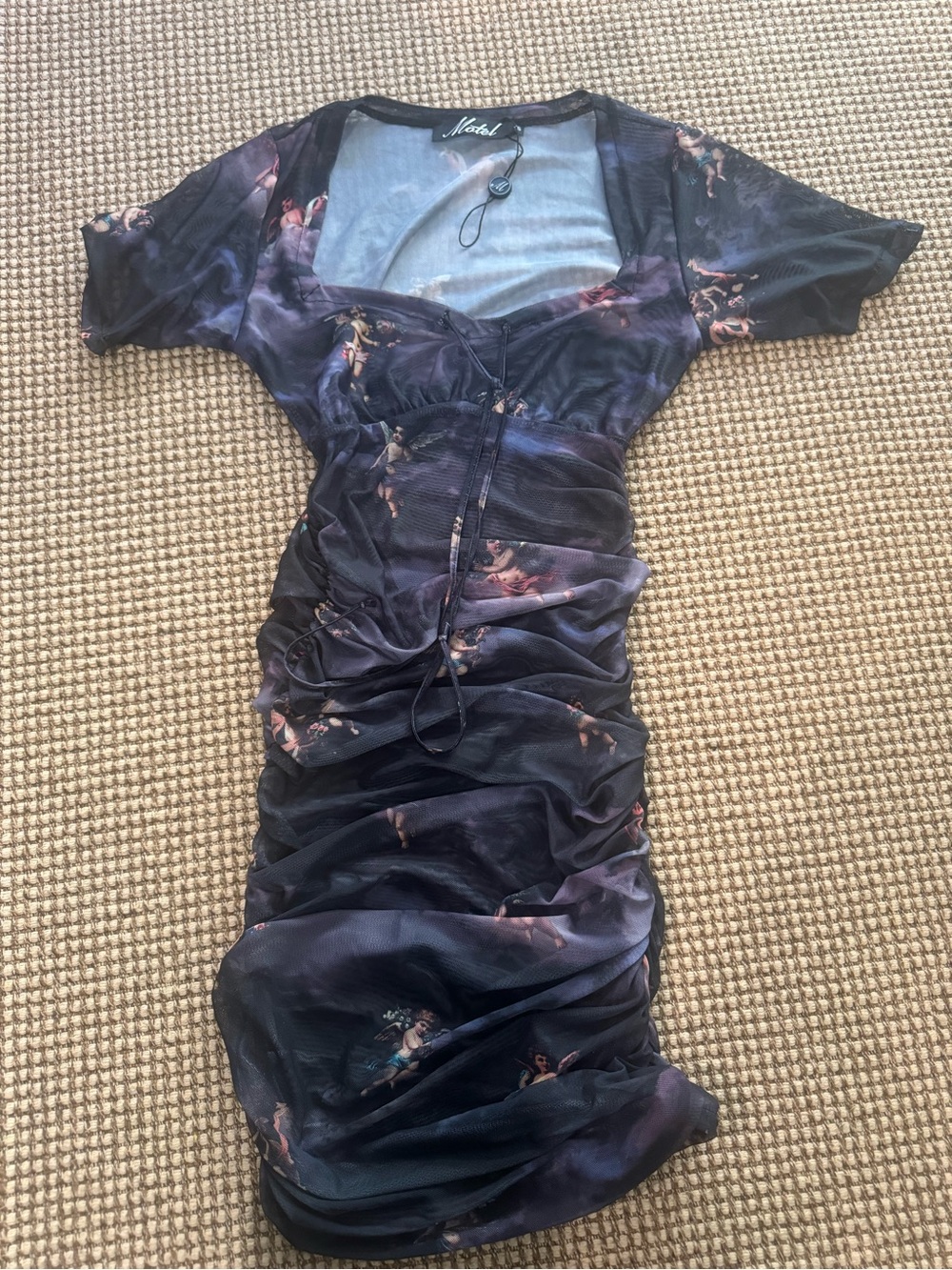 Motel Rocks Black Mesh Cherub Print Dress